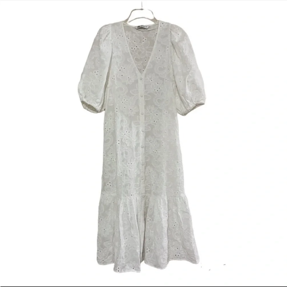 Zara white lace embroidered boho dress XS - Picture 4 of 8